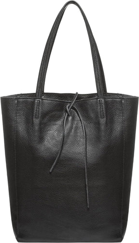 Italian Black Genuine Leather Top Handle Totebag