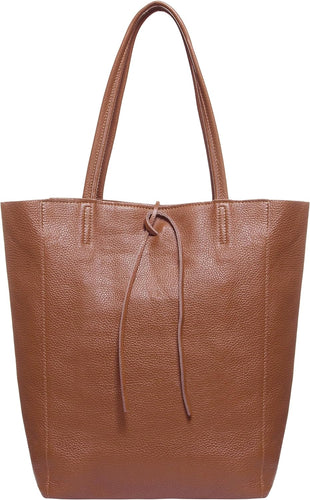 Italian Brown Genuine Leather Top Handle Totebag