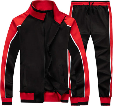 Men's Red/Black Long Sleeve Full Zip Hoodie Jogging Sweatsuit/Tracksuit