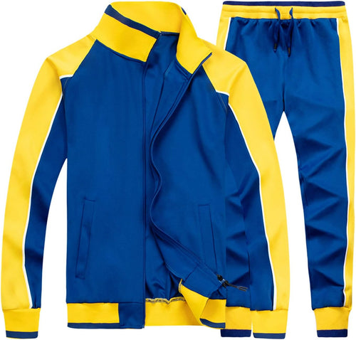 Men's Blue/Yellow Long Sleeve Full Zip Hoodie Jogging Sweatsuit/Tracksuit