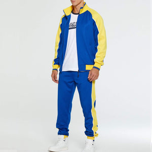 Men's Blue/Yellow Long Sleeve Full Zip Hoodie Jogging Sweatsuit/Tracksuit