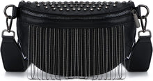 Load image into Gallery viewer, Rocker Chic White Faux Leather Tassel Embellished Sling Bag