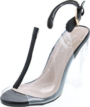 Load image into Gallery viewer, Silver Clear Lucite Ankle Strap Peep Toe Chunky Clear Heel Sandal