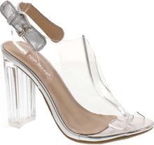 Load image into Gallery viewer, Beige Clear Lucite Ankle Strap Peep Toe Chunky Clear Heel Sandal