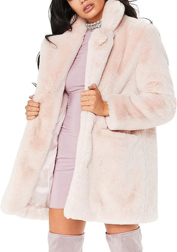 Plus Size Long Sleeve Light Taupe Faux Fur Coat