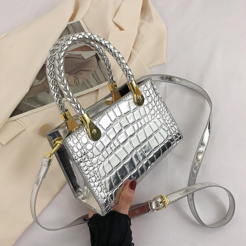 Silver Faux Stone Crocodile Crossbody Purse