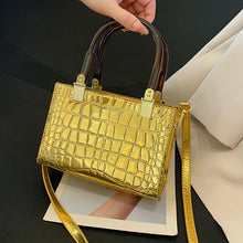 Load image into Gallery viewer, Gold Faux Stone Crocodile Crossbody Purse