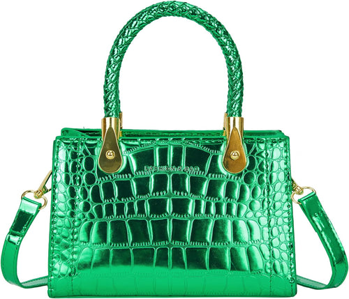 Green Faux Stone Crocodile Crossbody Purse