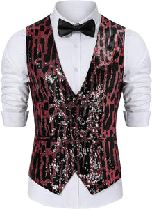 Men's Gold Shining Sequin Printed Formal Sleeveless Vest