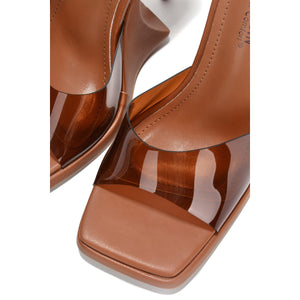 Brown Exotic Open Toe Mule Heels