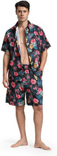 Load image into Gallery viewer, Men&#39;s Black &amp; Red Floral Print Shirt &amp; Shorts Set