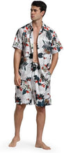 Load image into Gallery viewer, Men&#39;s Black &amp; Teal Floral Print Shirt &amp; Shorts Set