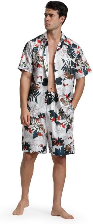 Men's White Tropical Print Shirt & Shorts Set