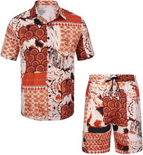 Load image into Gallery viewer, Men&#39;s Black &amp; Red Floral Print Shirt &amp; Shorts Set