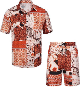 Men's Mocha Print Short Sleeve Shirt & Shorts Set