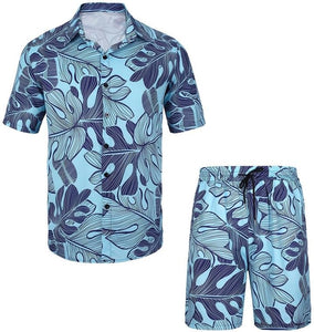 Men's Orange Beige Print Shirt & Shorts Set