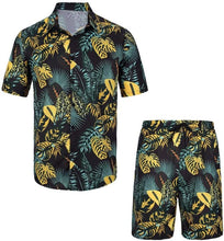 Load image into Gallery viewer, Men&#39;s Black &amp; Red Floral Print Shirt &amp; Shorts Set