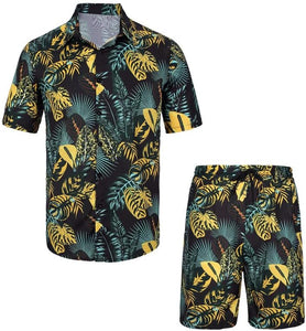 Men's Mocha Print Short Sleeve Shirt & Shorts Set