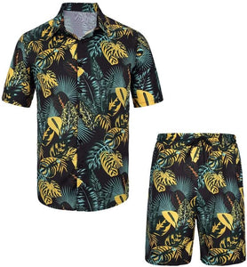 Men's White Tropical Print Shirt & Shorts Set
