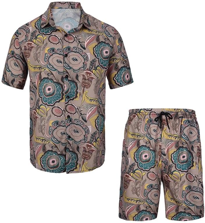 Men's Mocha Print Short Sleeve Shirt & Shorts Set