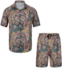 Load image into Gallery viewer, Men&#39;s Purple Red Print Short Sleeve Shirt &amp; Shorts Set