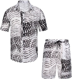 Men's White Tropical Print Shirt & Shorts Set