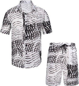 Men's Black Print Short Sleeve Shirt & Shorts Set