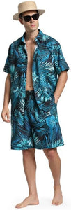 Men's Black & Red Floral Print Shirt & Shorts Set