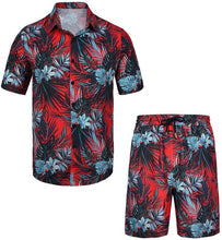 Load image into Gallery viewer, Men&#39;s Black &amp; Red Floral Print Shirt &amp; Shorts Set