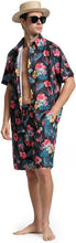 Load image into Gallery viewer, Men&#39;s Black &amp; Red Floral Print Shirt &amp; Shorts Set