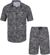 Load image into Gallery viewer, Men&#39;s Black &amp; Red Floral Print Shirt &amp; Shorts Set