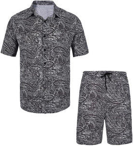 Men's White Tropical Print Shirt & Shorts Set