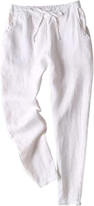 Casual Summer White Linen Drawstring Pants