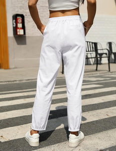 Casual Summer White Linen Drawstring Pants