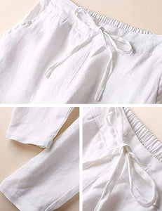 Casual Summer White Linen Drawstring Pants