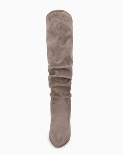 Taupe Slouchy Kitten Heel Wide Calf Boots