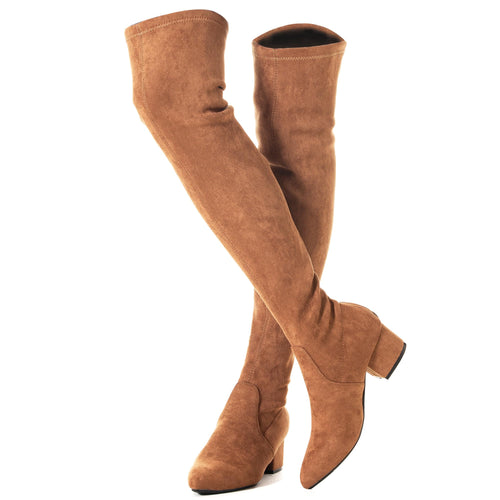 Taupe 2 Inch Thigh High Suede Over The Knee Stretch Boot