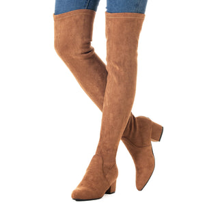 Taupe 2 Inch Thigh High Suede Over The Knee Stretch Boot