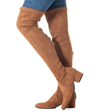 Load image into Gallery viewer, Taupe 2 Inch Thigh High Suede Over The Knee Stretch Boot