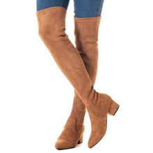 Load image into Gallery viewer, Taupe 2 Inch Thigh High Suede Over The Knee Stretch Boot