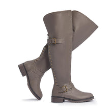 Load image into Gallery viewer, Grey Faux Leather Wide Calf Stylish Over The Knee Boots