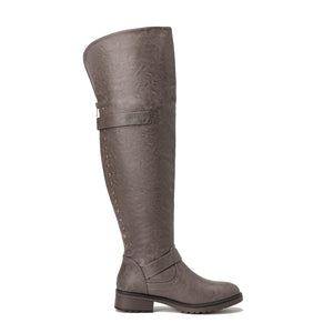 Grey Faux Leather Wide Calf Stylish Over The Knee Boots