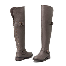 Load image into Gallery viewer, Grey Faux Leather Wide Calf Stylish Over The Knee Boots