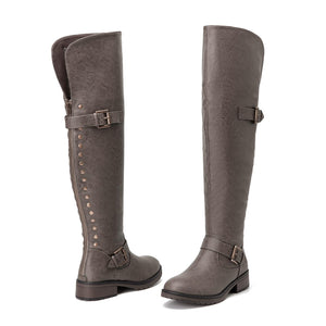 Grey Faux Leather Wide Calf Stylish Over The Knee Boots