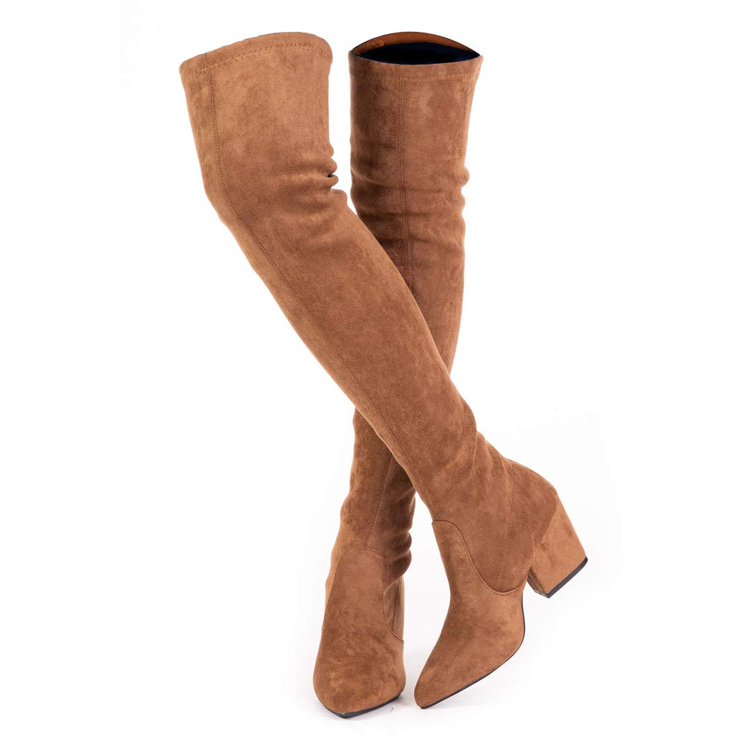 Taupe B Thigh High Suede Over The Knee Stretch Boot