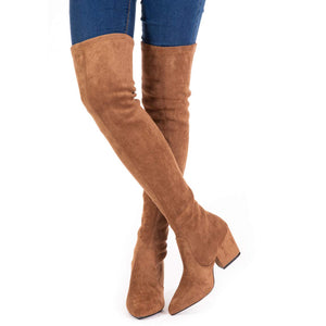 Taupe B Thigh High Suede Over The Knee Stretch Boot