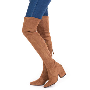 Taupe B Thigh High Suede Over The Knee Stretch Boot