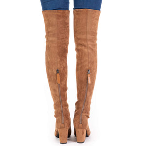 Taupe B Thigh High Suede Over The Knee Stretch Boot