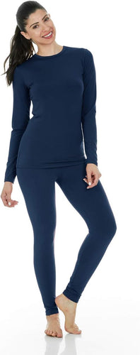 Ultra Soft Navy Blue Long Sleeve Thermal Pajamas Top & Pants Set