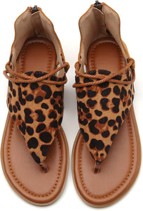 Vintage Style Suede Leopard Gladiator Summer Flat Sandals